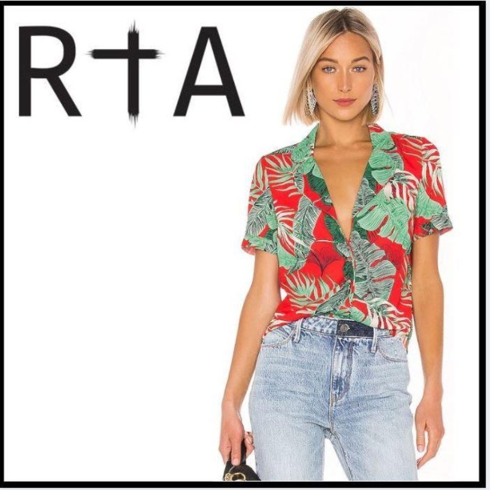 NWT R+A Flynn Top in Red Tropical Print Size Large - Picture 2 of 6